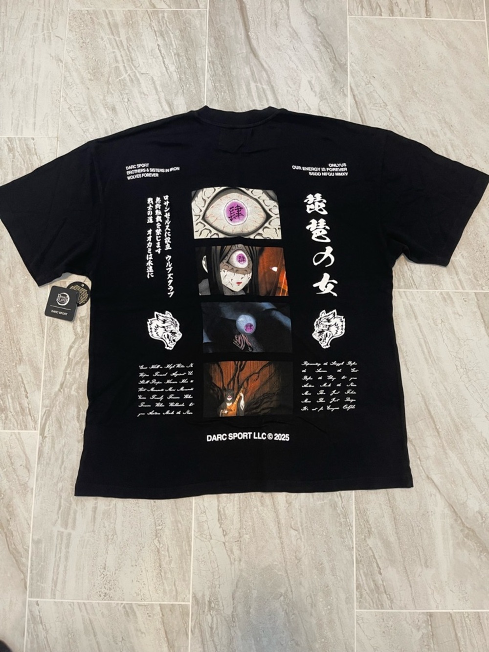 Darc Sport Black Short-Sleeve Tee with White & Purple Anime Panel Graphics